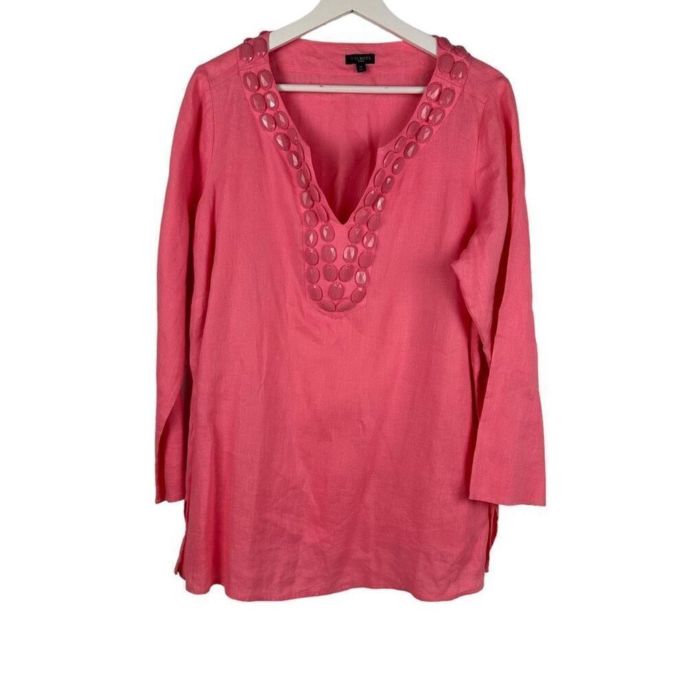 Talbots Linen Beaded Tunic Top size 1X
